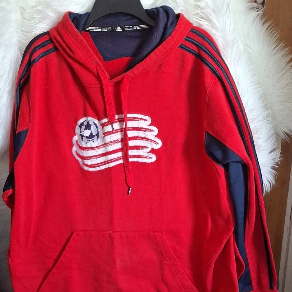 Adidas Red and Navy Men's Hoodie